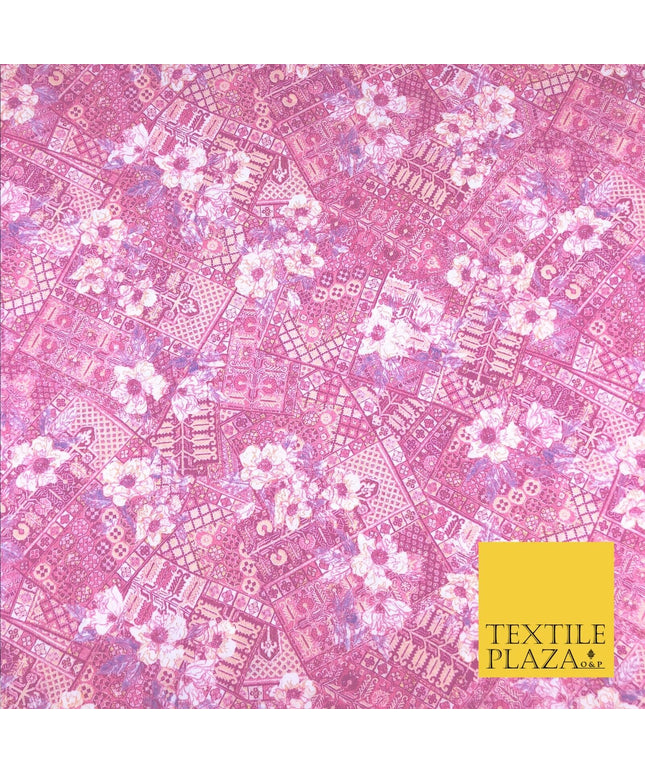 Baby Pink Floral Aztec Lattice Cotton Print Fabric Summer Dress Craft 60" FD784