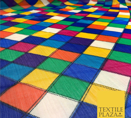 Multi Colour Geometric Patchwork Harlequin Crinkle Chiffon Rainbow Circus 840
