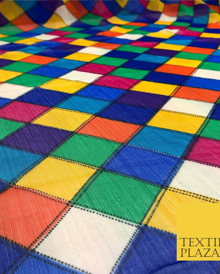 Multi Colour Geometric Patchwork Harlequin Crinkle Chiffon Rainbow Circus 840