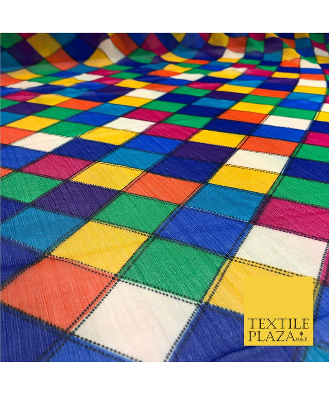 Multi Colour Geometric Patchwork Harlequin Crinkle Chiffon Rainbow Circus 840