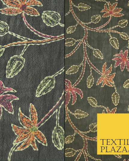 Kalamkari Style Small Intricate Floral Printed Sheen Soft Georgette Dress Fabric