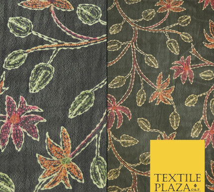 Kalamkari Style Small Intricate Floral Printed Sheen Soft Georgette Dress Fabric