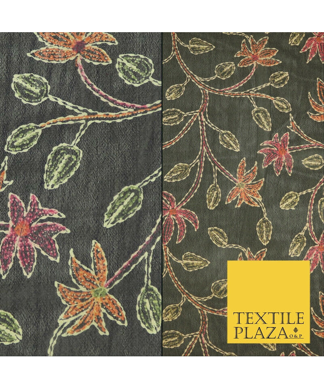 Kalamkari Style Small Intricate Floral Printed Sheen Soft Georgette Dress Fabric