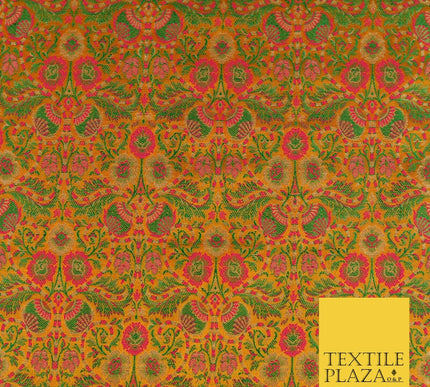 Mustard Luxury Intricate Floral PURE Benarsi Brocade Woven Dress FabricFancy1754