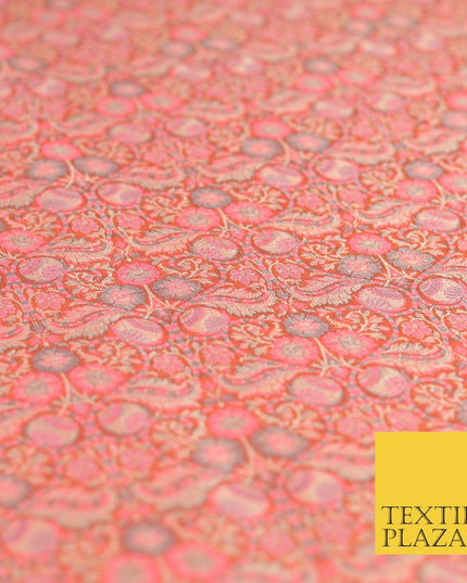 Peach Luxury Intricate Floral PURE Benarsi Brocade Woven Dress Fabric Fancy 1753