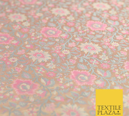 Pale Peach Luxury Flowers PURE Benarsi Brocade Woven Dress Fabric Fancy 1746