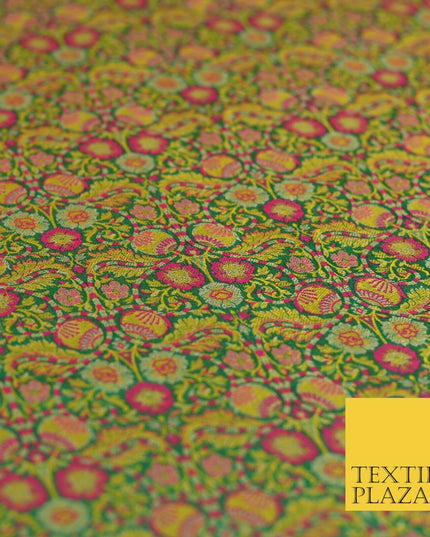 Green Luxury Intricate Floral PURE Benarsi Brocade Woven Dress Fabric Fancy 1750