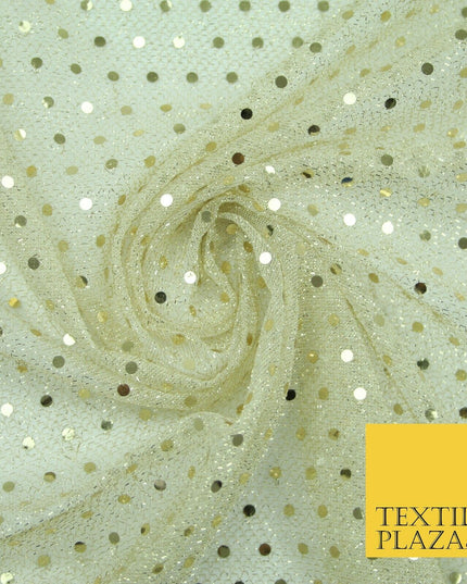 Cream Gold 4mm Sequin Hologram Stretch Fabric Sparkly Dress Dance Fancy 2253