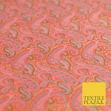 Orange Pink Luxury Paisleys PURE Benarsi Brocade Woven Dress Fabric Fancy 1749