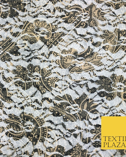 Large Paisley Print Black & Gold Net Lace Fabric Trendy Dress Fashion 45" GE834