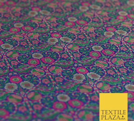 Blue Luxury Intricate Floral PURE Benarsi Brocade Woven Dress Fabric Fancy 1751