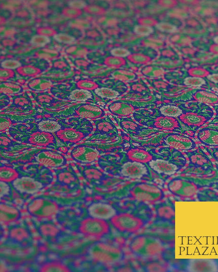Blue Luxury Intricate Floral PURE Benarsi Brocade Woven Dress Fabric Fancy 1751