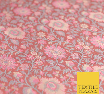 Dusty Pink Luxury Flowers PURE Benarsi Brocade Woven Dress Fabric Fancy 1748