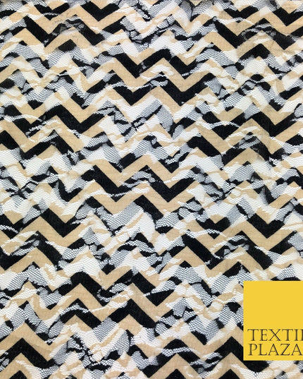 Zig Zag Geometric Black & Gold Net Lace Fabric Trendy Dress Fashion 45" GE832