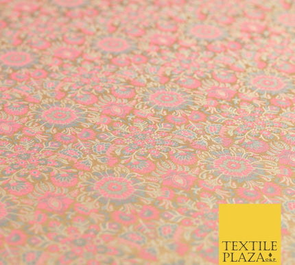 Light Gold Pink Luxury Flowers PURE Benarsi Brocade Woven Dress Fabric Fancy1744