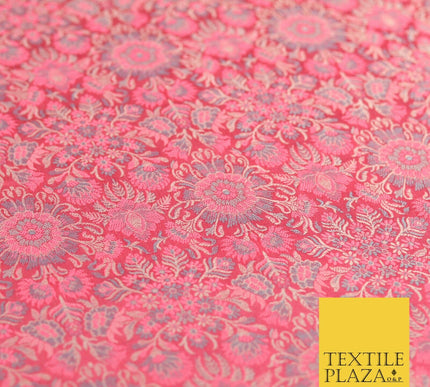 Pink Luxury Flowers PURE Benarsi Brocade Woven Dress Fabric Fancy 1745