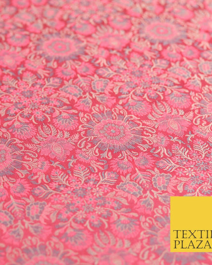 Pink Luxury Flowers PURE Benarsi Brocade Woven Dress Fabric Fancy 1745