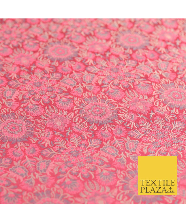Pink Luxury Flowers PURE Benarsi Brocade Woven Dress Fabric Fancy 1745