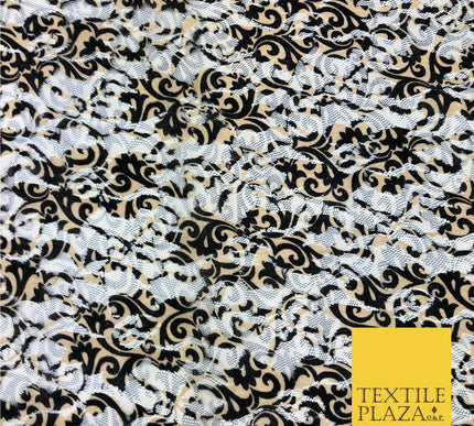 Ornate Swirl Black & Gold Net Lace Fabric Trendy Dress Fashion 45" GE829