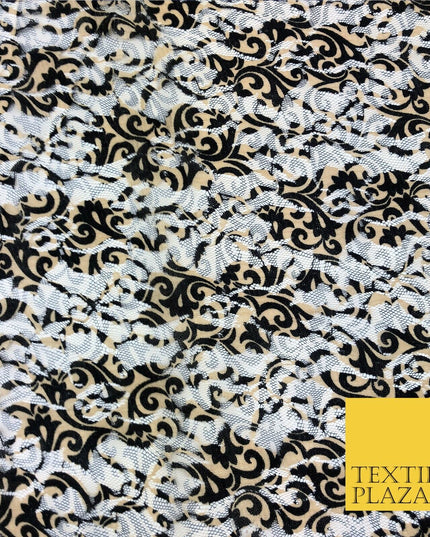 Ornate Swirl Black & Gold Net Lace Fabric Trendy Dress Fashion 45" GE829