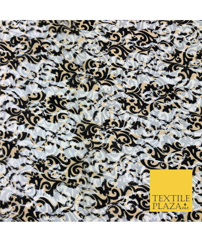 Ornate Swirl Black & Gold Net Lace Fabric Trendy Dress Fashion 45" GE829