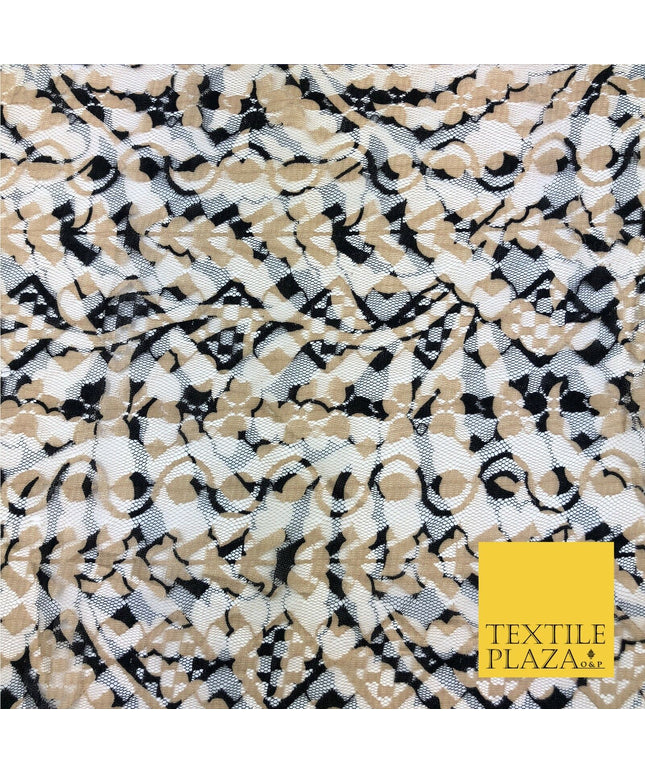 Diamond Check Mixed Black & Gold Net Lace Fabric Trendy Dress Fashion 45" GE830