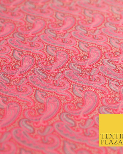 Hot Pink Luxury Paisleys PURE Benarsi Brocade Woven Dress Fabric Fancy 1743