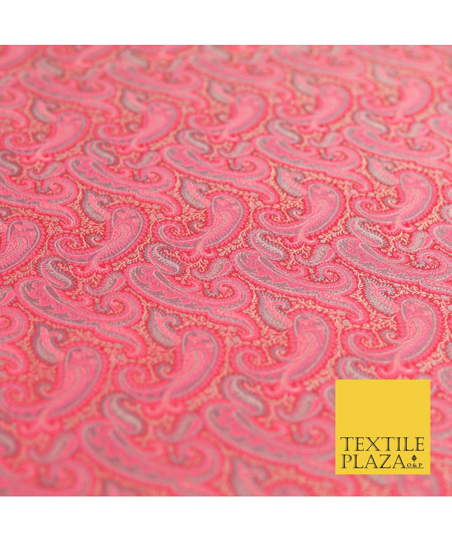 Hot Pink Luxury Paisleys PURE Benarsi Brocade Woven Dress Fabric Fancy 1743