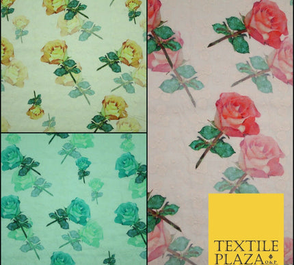 Falling Single Roses Embroidered 100% Cotton Lawn Print Fashion Fabric Craft