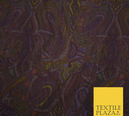 Vintage Purple Intricate Paisley Italian Printed Silky Fine Taffeta Fabric 2616