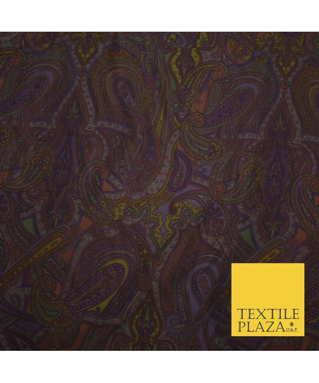 Vintage Purple Intricate Paisley Italian Printed Silky Fine Taffeta Fabric 2616