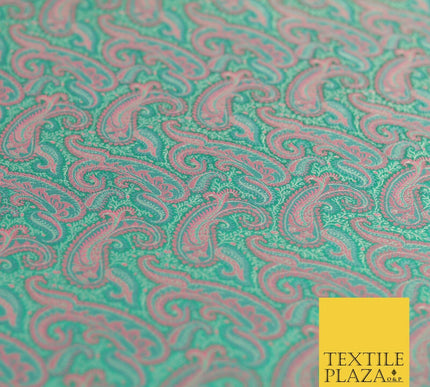 AQUA PINK Luxury Paisley PURE Benarsi Brocade Woven Dress Fabric Fancy 1741