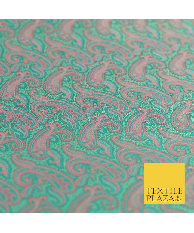 AQUA PINK Luxury Paisley PURE Benarsi Brocade Woven Dress Fabric Fancy 1741