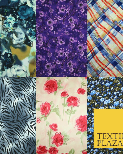 Mix Floral Animal Abstract Printed Fine Crepe Polyester Summer Dress Fabric 58"