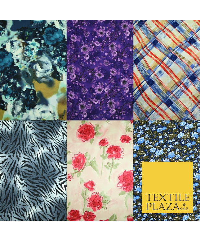 Mix Floral Animal Abstract Printed Fine Crepe Polyester Summer Dress Fabric 58"