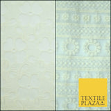 Ivory Cream Ecru Floral Striped Fair Isle Embroidered Net Dress Fabric Mesh