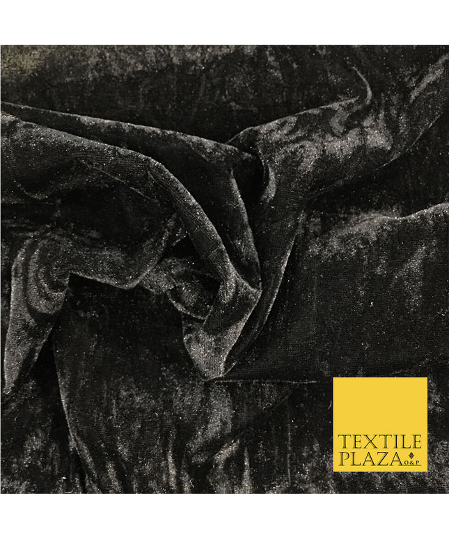 BLACK Luxury Crushed Velvet Fabric - Backdrop Sofa Cushions Curtains PD19