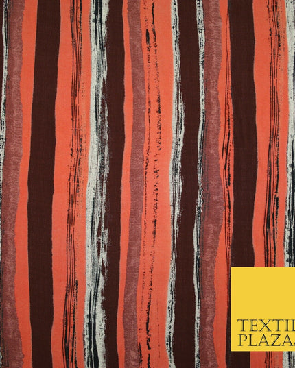 Vintage Striped Brown Terracotta Italian Printed Cupro Fabric Made In Italy 2612