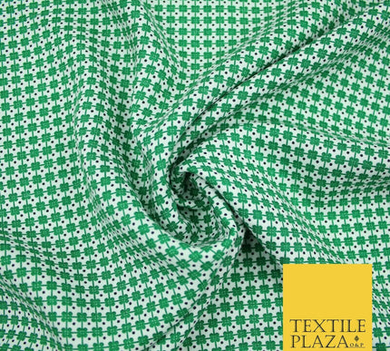 White Green Irish Four Leaf Clover St Patrick's Day Rayon Printed Viscose Fabric