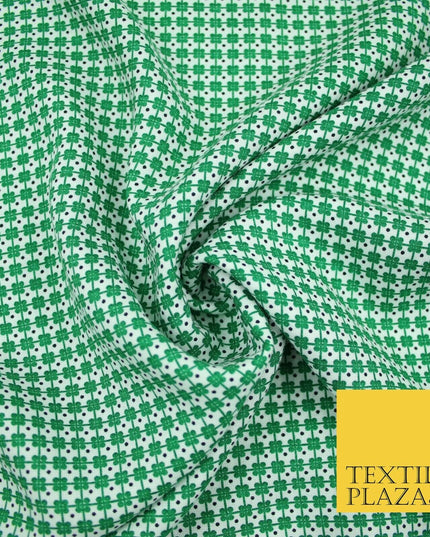 White Green Irish Four Leaf Clover St Patrick's Day Rayon Printed Viscose Fabric