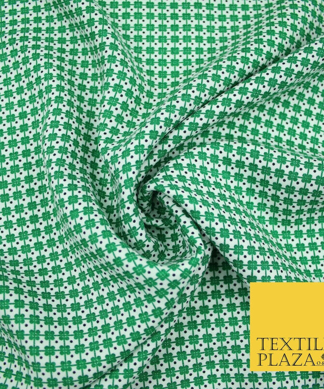 White Green Irish Four Leaf Clover St Patrick's Day Rayon Printed Viscose Fabric