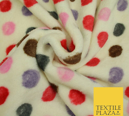 Super Soft Cream Red Multi Spotted Cuddle Fleece Double Sided Fabric 58" 1841