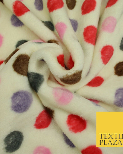Super Soft Cream Red Multi Spotted Cuddle Fleece Double Sided Fabric 58" 1841