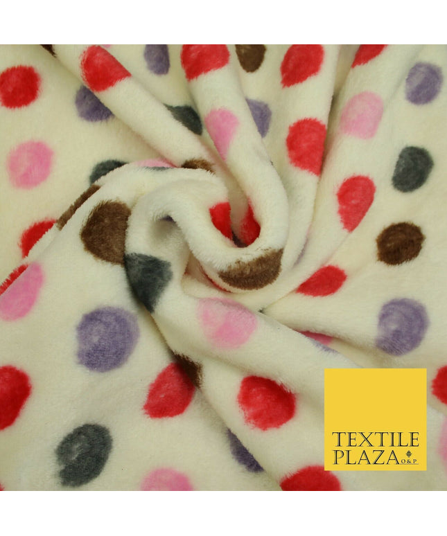 Super Soft Cream Red Multi Spotted Cuddle Fleece Double Sided Fabric 58" 1841