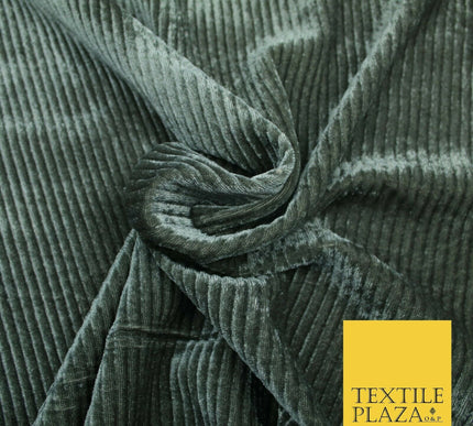 Premium Soft Grey Ribbed Striped Raised Velvet Velour Dress Fabric 1851