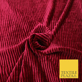 Premium Deep Maroon Ribbed Striped Raised Velvet Velour Dress Fabric 1850