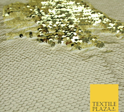 Reversible GOLD & CREAM MERMAID SEQUIN Fabric 2 Colour Way Changing Net 1815