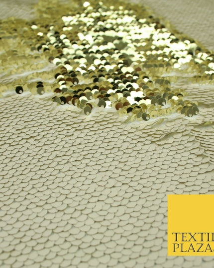 Reversible GOLD & CREAM MERMAID SEQUIN Fabric 2 Colour Way Changing Net 1815