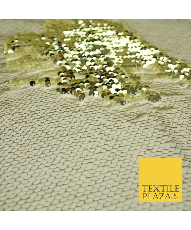 Reversible GOLD & CREAM MERMAID SEQUIN Fabric 2 Colour Way Changing Net 1815