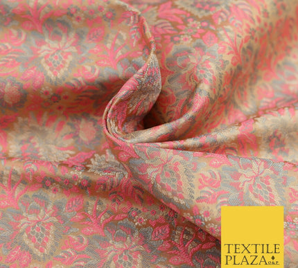 GOLD PINK Luxury PURE Benarsi Brocade Woven Dress Fabric Metallic Fancy 1740